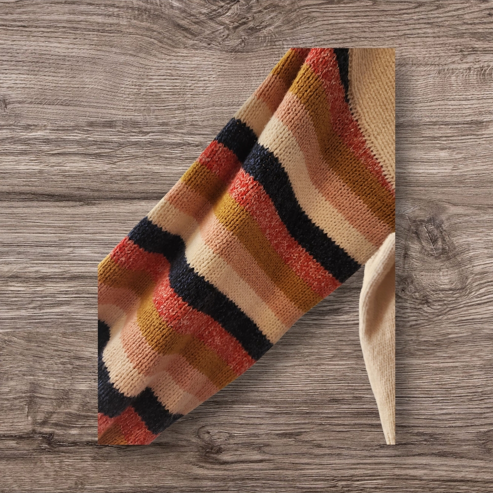 Striped Sleeve Beige Sweater - Picture 4 of 6